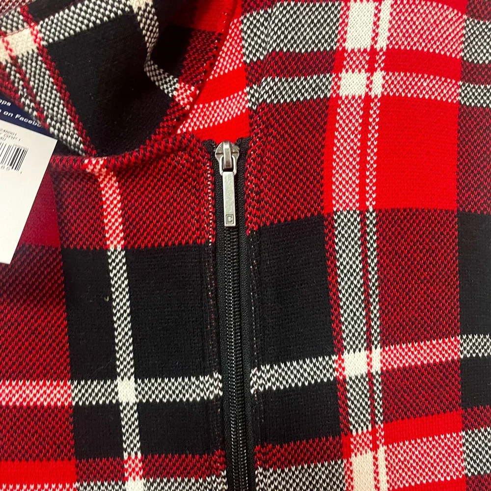 NWT Chaps Red Black White Plaid Asymmetrical Zip Cotton Vest Jacket, Sz 3X - Picture 6 of 6